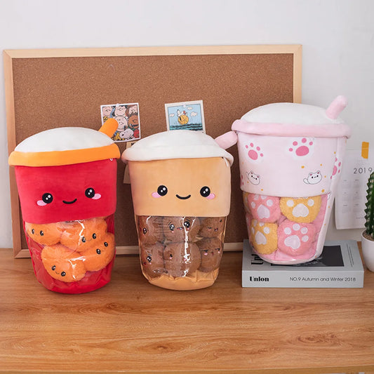 Pudding Boba Tea Plush Pillow Bag