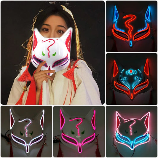 LED Neon Fox Mask – Light-Up Cosplay Mask with Multi-Flash Modes