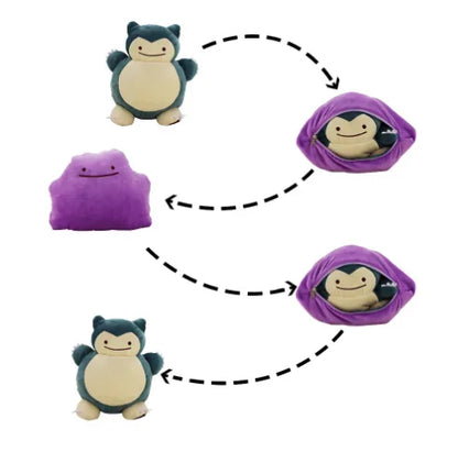 Snorlax & Ditto Transforming Plush Toy – Reversible Zipper Pillow