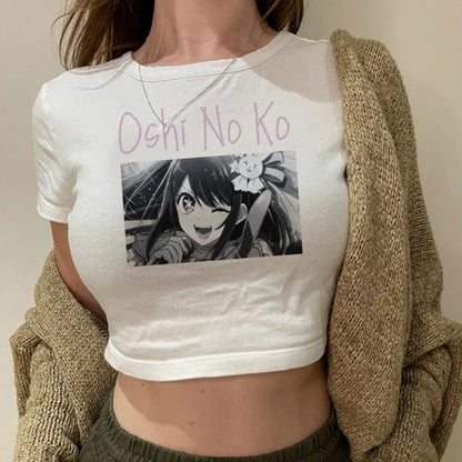 Bunny Idol Crop Top – Pastel Kawaii Anime Girl Tee (Oshi no Ko Inspired)
