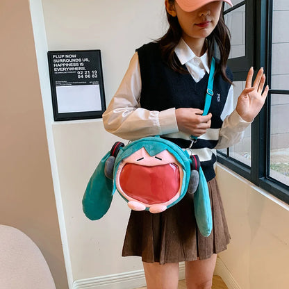 Hatsune Miku Plush Shoulder Bag – Wide-Mouth Yawning Design
