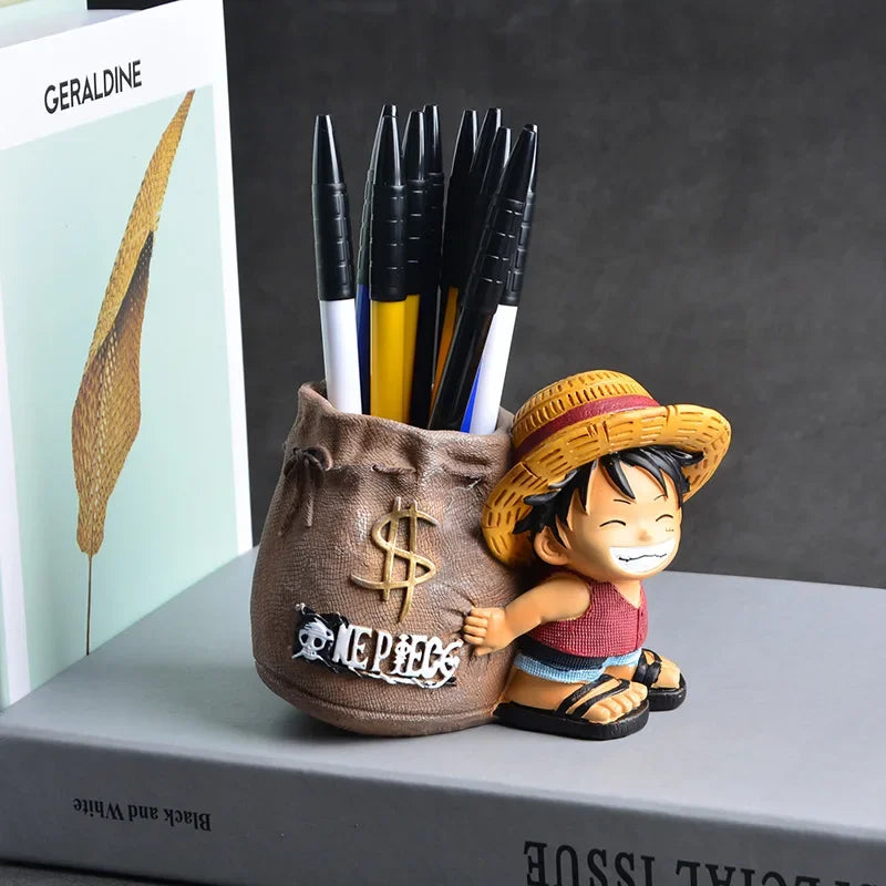 One Piece Luffy Resin Pen Holder – Money Bag Desk Organizer