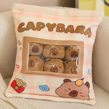 Pudding Capybara Plush Pillow with Removable Mini Plushies - Tokyowai