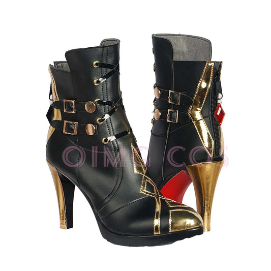 Elegant Valkyrie-Inspired Black & Gold Cosplay Heeled Boots - Tokyowai