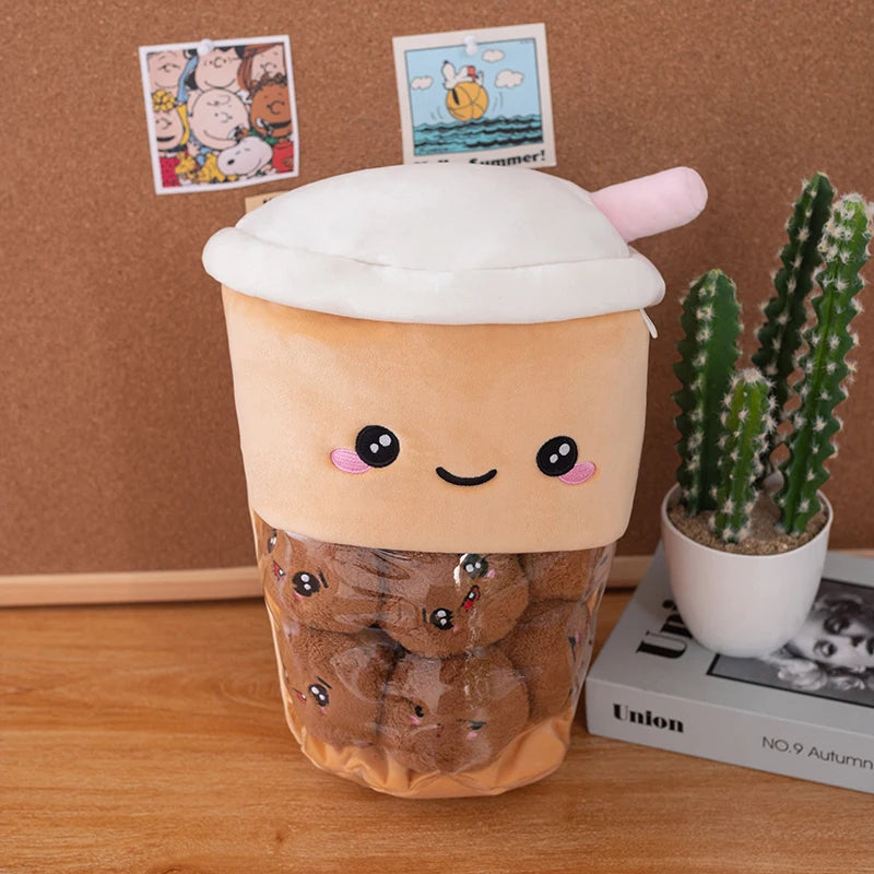 Pudding Boba Tea Plush Pillow Bag