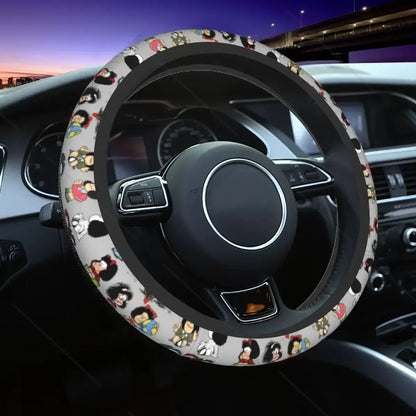 Mafalda Manga-Inspired Plaid Steering Wheel Cover
