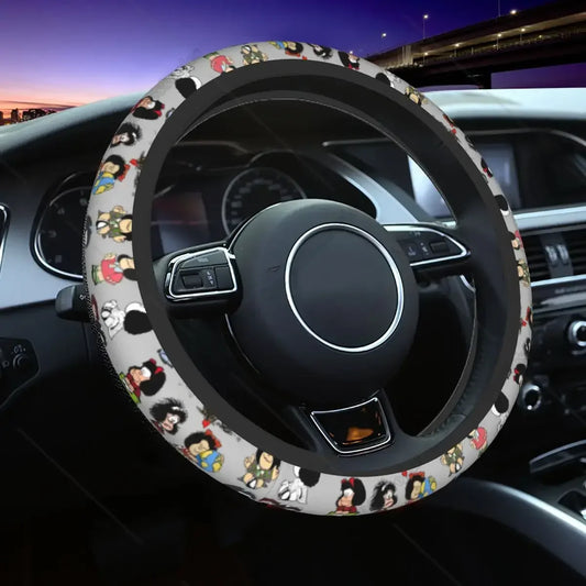 Mafalda Manga-Inspired Plaid Steering Wheel Cover