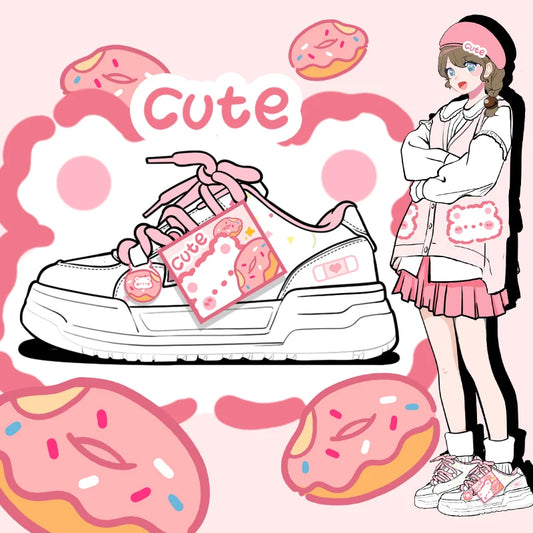 Kawaii Donut Girl Sneakers – Pastel Pink Cutecore Shoes