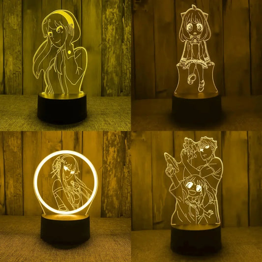 Spy x Family 3D LED Night Light – Loid, Yor & Anya Designs (Warm White)