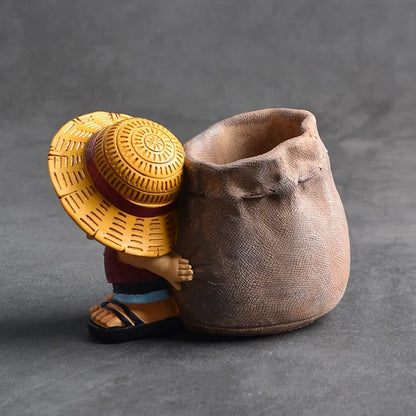One Piece Luffy Resin Pen Holder – Money Bag Desk Organizer