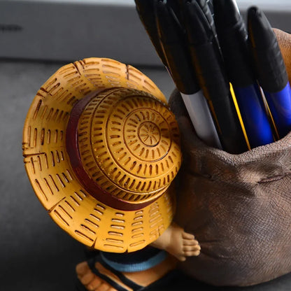 One Piece Luffy Resin Pen Holder – Money Bag Desk Organizer