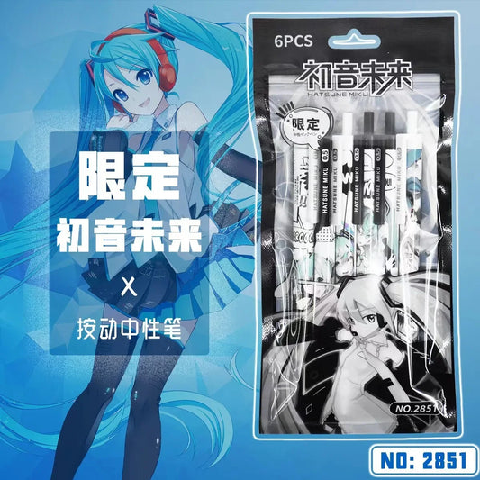 Hatsune Miku Gel Pen Set – 6-Piece Black Ink Anime Stationery Pack