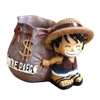 One Piece Luffy Resin Pen Holder – Money Bag Desk Organizer