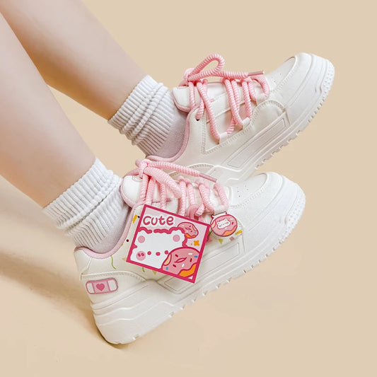 Kawaii Donut Girl Sneakers – Pastel Pink Cutecore Shoes