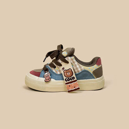 Kawaii COCO Multi-Brown Bear Sneakers – Soft Retro Aesthetic Shoes