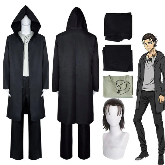Attack on Titan Eren Jaeger Black Coat T-shirt Pants - Tokyowai
