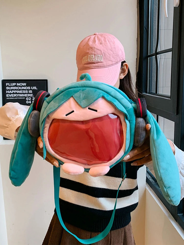 Hatsune Miku Plush Shoulder Bag – Wide-Mouth Yawning Design