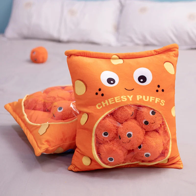 Pudding Cheesy Puffs Plush Pillow Set - Cuddle-Worthy Snack Plushies - Tokyowai