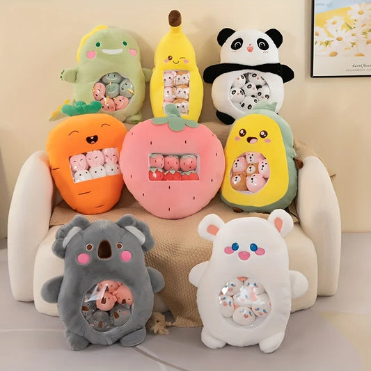 Pudding Cute Fruit & Animal Plush Pillow with Mini Plush Balls - Tokyowai