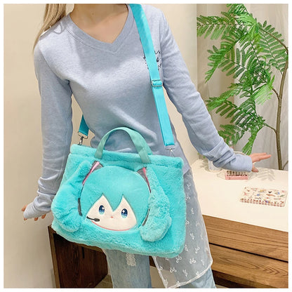 Hatsune Miku Plush Shoulder Bag – Fleece Carry Bag with Embroidered Face