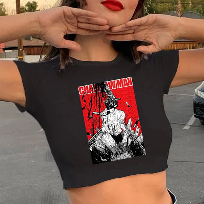 Chainsaw Man Cropped T-Shirt – Edgy Anime Graphic Top