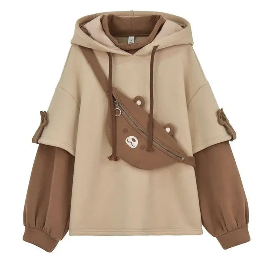 Kawaii Bear Paw Hoodie with Detachable Sleeves – Cozy Japanese Streetwear