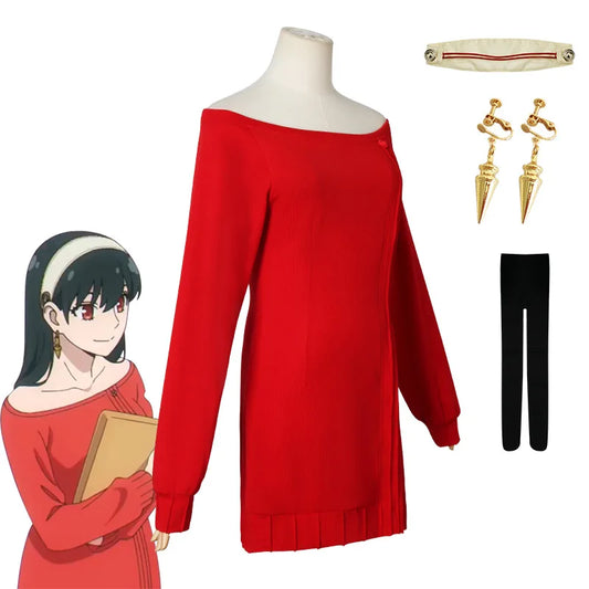 Spy x Family Cosplay Yor Forger Red Dress Sweater - Tokyowai