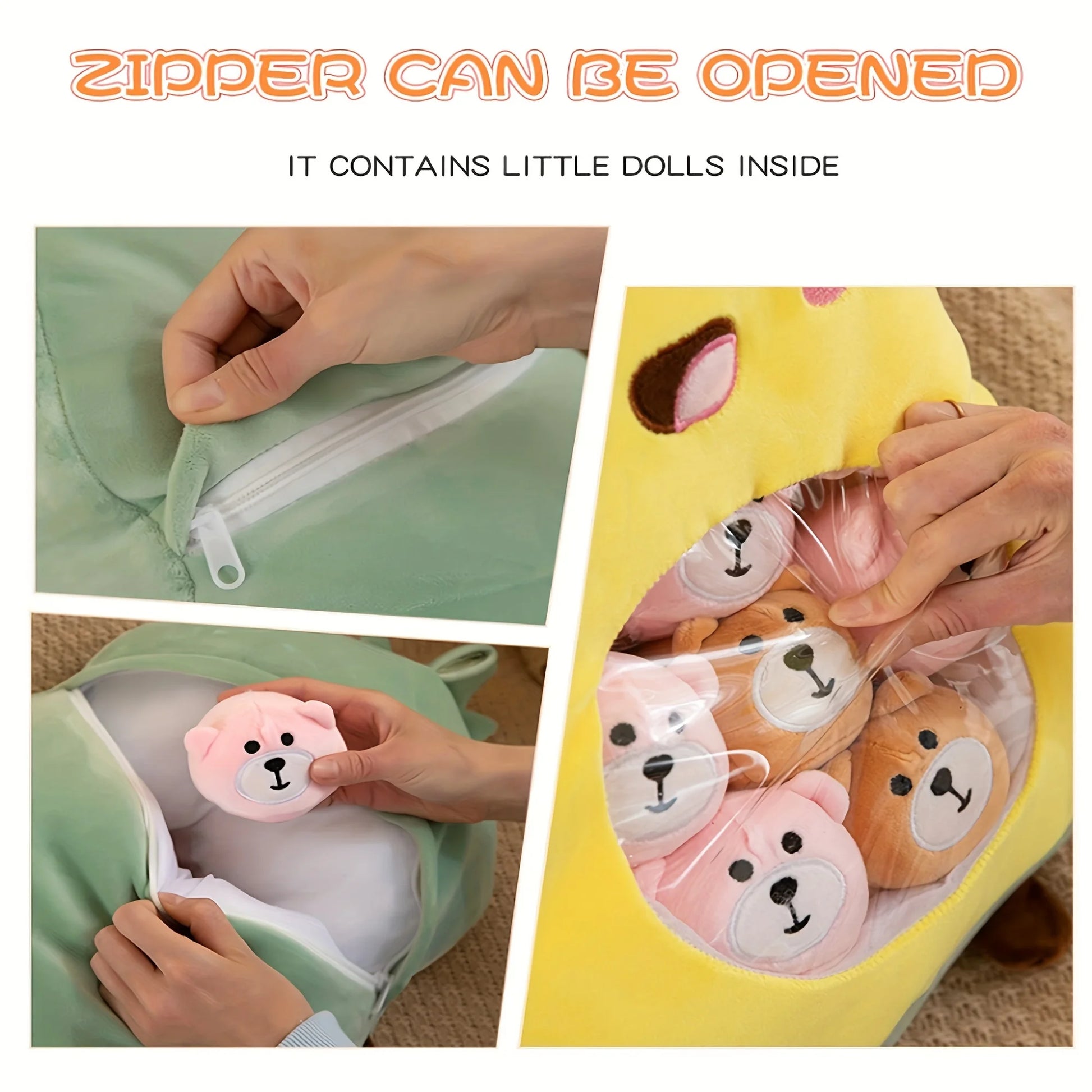 Pudding Cute Fruit & Animal Plush Pillow with Mini Plush Balls - Tokyowai