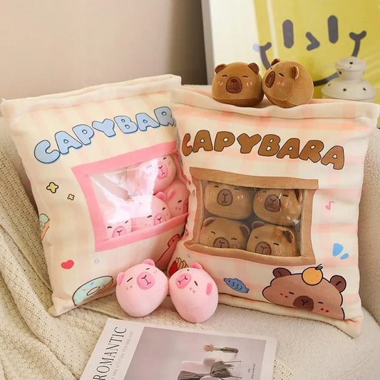 Pudding Capybara Plush Pillow with Removable Mini Plushies - Tokyowai