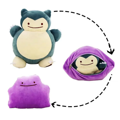 Snorlax & Ditto Transforming Plush Toy – Reversible Zipper Pillow