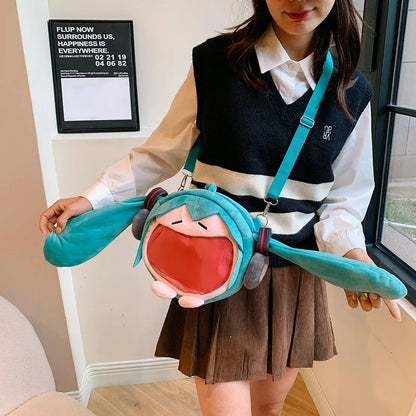 Hatsune Miku Plush Shoulder Bag – Wide-Mouth Yawning Design