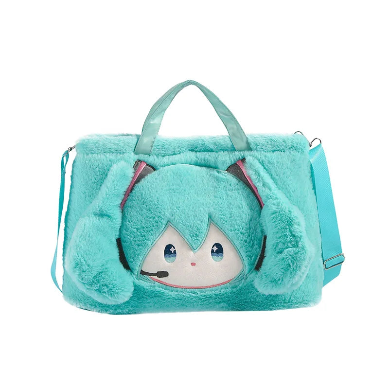 Hatsune Miku Plush Shoulder Bag – Fleece Carry Bag with Embroidered Face